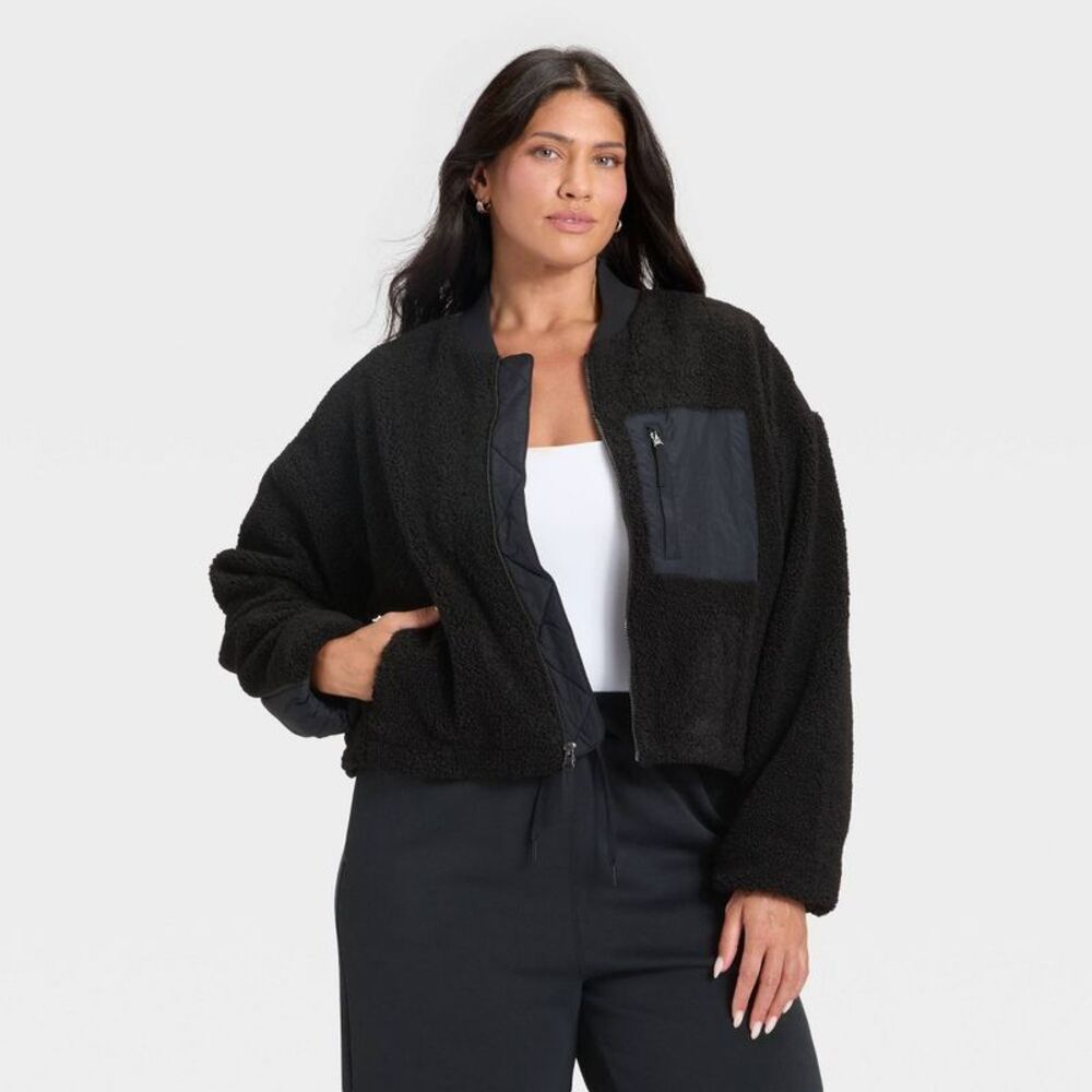Women's High Pile Bomber Jacket - All In Motion Black XXL - Picture 4 of 4